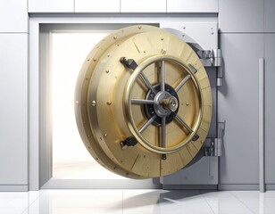 Gold vault door open to bright light