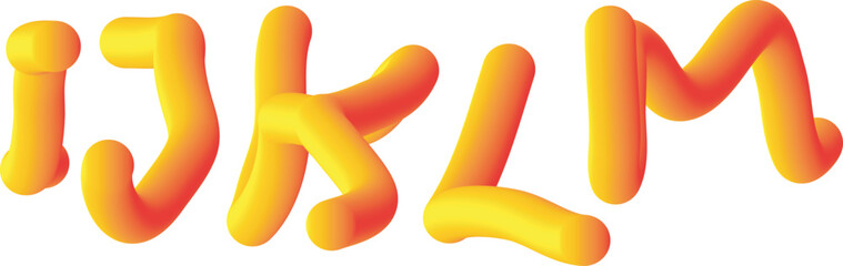 Soft rounded 3D alphabet letters I J K L M in gradient colors