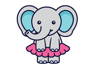 Fototapeta premium A cute cartoon elephant wearing a pink tutu and standing with a friendly expression.