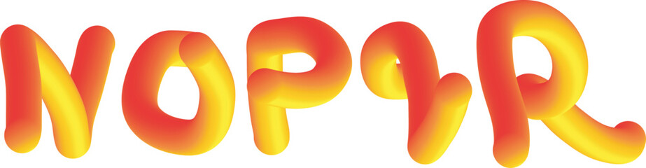 Vibrant Tubular Letters NOPQR Displaying a Fiery Gradient Effect