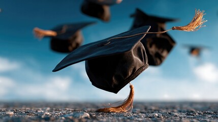A dynamic image of graduation caps soaring high in the sky symbolizes the joy of accomplishment and milestones achieved during educational journeys.
