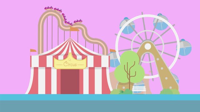 Amusement Park Animation | 2D Cartoon Funfair Scene | Animated Theme Park Background Clip