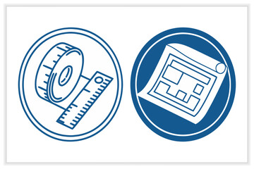 Construction Blueprint Illustration Set Architecture and Engineering Line Art