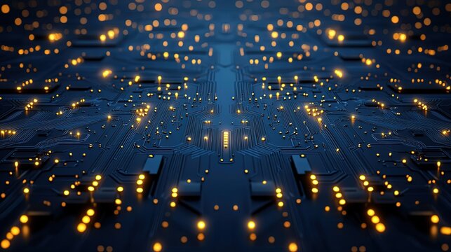 Close - up of a Glowing Circuit Board with Illuminated Components