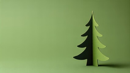Minimalist green christmas tree on solid green background for festive holiday decor
