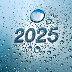 water drops on blue background of 2025 logo on it 