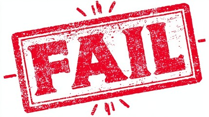 Red fail rubber stamp mark showing rejection, error, warning, decline, and negative result concept with bold distressed texture in a simple vector design for alert messages