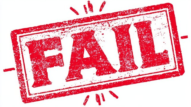 Red fail rubber stamp mark showing rejection, error, warning, decline, and negative result concept with bold distressed texture in a simple vector design for alert messages