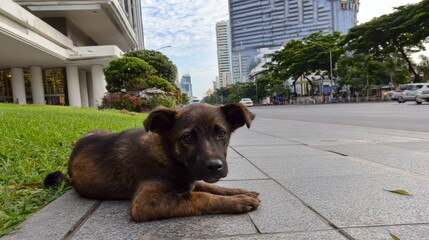 Stray dogs roaming urban streets with danger, fear, safety, rescue, help, hope, protection, and community concerns, showing abandoned animals living in harsh city conditions and needing support