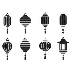  Traditional Asian Hanging Lanterns Icon vector