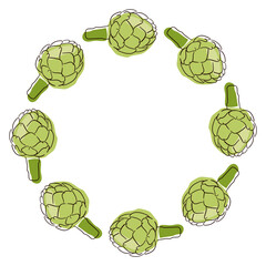 Artichoke wreath in flat style. Design for grocery store flyer.