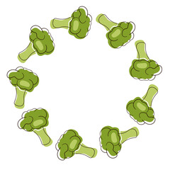 Broccoli wreath in flat style. Design for vegan, organic food, healthy eating and grocery design theme.