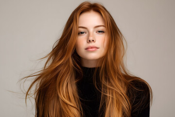 Naklejka premium Beautiful Redhead Woman with Long Hair and Freckles