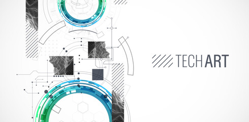 Abstract background. Scientific and technological concept with the use of technical elements formed in the shape of a circle. Vector