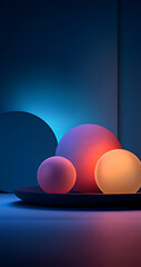 A close-up of three spheres each glowing