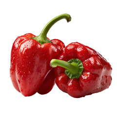 Two vibrant red bell peppers, glossy and fresh
