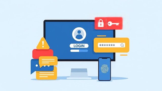 Modern cybersecurity and secure access illustration showing user login, robust password protection, and multi-factor authentication for digital protection