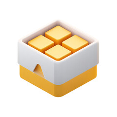Golden cubes in a white box