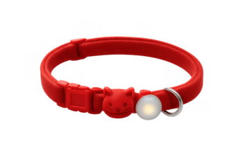 Red cat collar with illuminating safety light and cute face charm