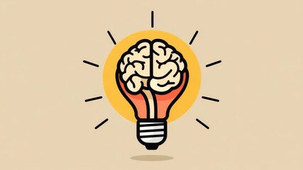 A cartoon-style light bulb inside the brain, symbolizing creativity and inspiration. - Powered by Adobe