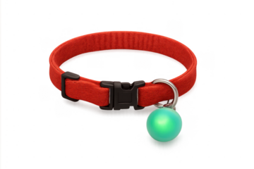 Red pet collar with bell and transparent background