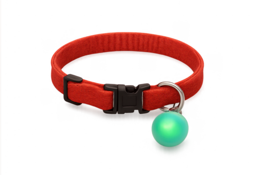 Red pet collar with bell and transparent background