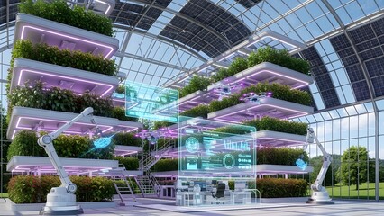 Modern urban office building architecture with glass and steel exterior reflecting the city sky at night