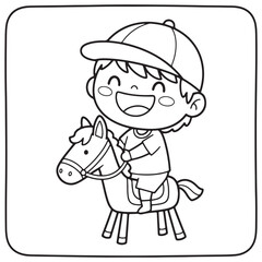 Happy Boy Riding Horse Coloring Page