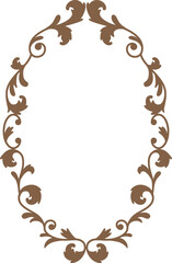 Brown vintage ornate round frame, vector fancy decorative element, oval ornament border, floral art ornament design