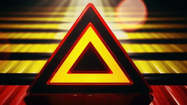 Bright red triangle logo with a white border shining through the darkness.