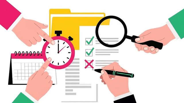 Efficient Project Management Workflow with Collaborative Teamwork An Illustration of Business Task Planning, Time Allocation, Document Review, and Achievement Tracking for Optimized Productivity