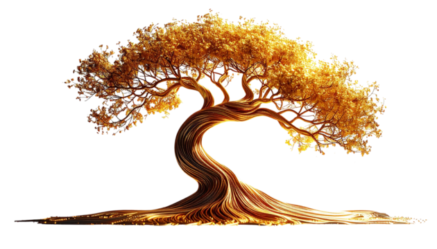  Gold Wire Christmas Tree Sculpture – Transparent Background PNG