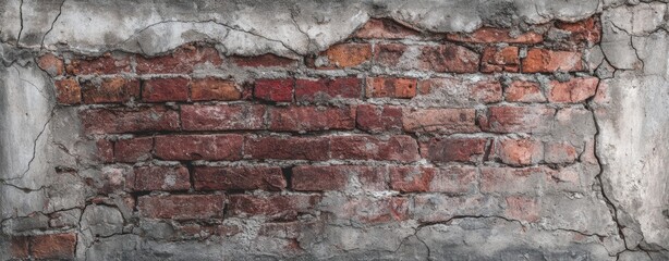 The Brick Wall With Peeling Plaster and Weathered Red Bricks in Urban Decay Scene