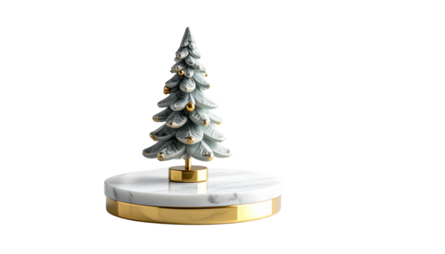 Marble Christmas Tree Sculpture with Gold Base – Transparent Background
