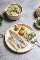 Herring Fillets Served with Herb Salad