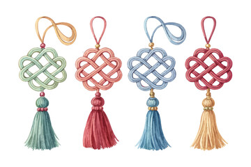 Chinese Knot Watercolor Decoration vector illustration isolated on white background