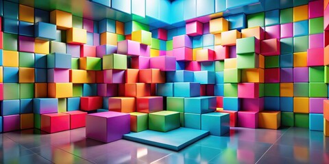 A vibrant array of colorful cubic blocks forming a dynamic and engaging three-dimensional composition, ideal for modern design projects and creative presentations.