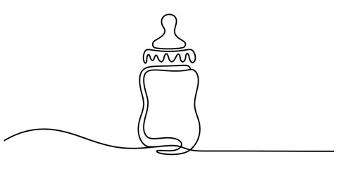 Continuous line drawing of a baby bottle for infant feeding. minimalist design symbolizing new life, care, and parenthood concepts. Vector, illustration