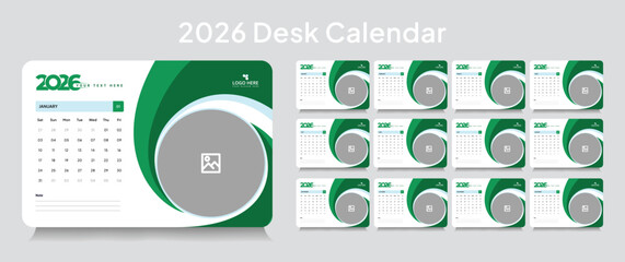 Customizable desk calendar 2026 template, corporate desk calendar schedule 2026 monthly 12-page planner layout, editable vector eps 10 file format