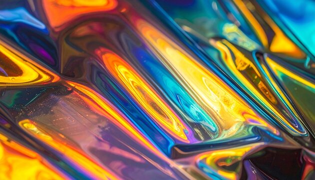 Macro Close-up Photography of Complex Wrinkles on a Thin Clear Vinyl Sheet with Iridescent Light Interference