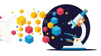 Microscope analyzing abstract colorful data cubes, symbolizing scientific research, digital discovery, and technological innovation in data analysis - Powered by Adobe