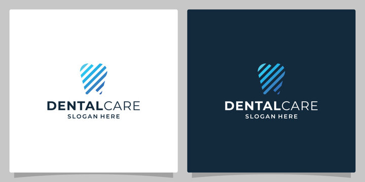 Modern Dental Care Logo Featuring Blue Striped Tooth Design.