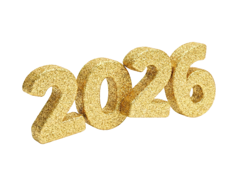 Golden Glitter 2026 Numbers for Happy New Year Celebration Isolated on White