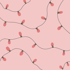 Cute pink Christmas lamps on pink background, hand drawn illustration. Vector illustration.