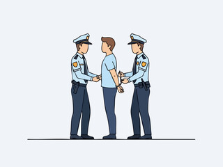 Arrested Suspect Handcuffed by Police Officers Illustration.