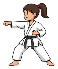 Girl in Karate Gi Strong Female Character Practicing Martial Arts Stance