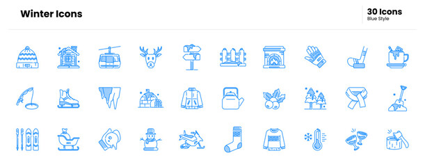 Winter icon set. cold, snow, ice, frozen, cozy, holiday, season, frost, chill, festive, sport. Vector Icon Illustration