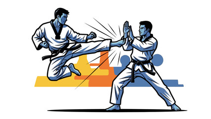 Obraz premium Karate Sparring Illustration Martial Arts Competition and Wellness