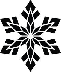 Stylized black geometric snowflake icon for winter season designs