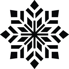 Stylized geometric black snowflake vector icon on white background
